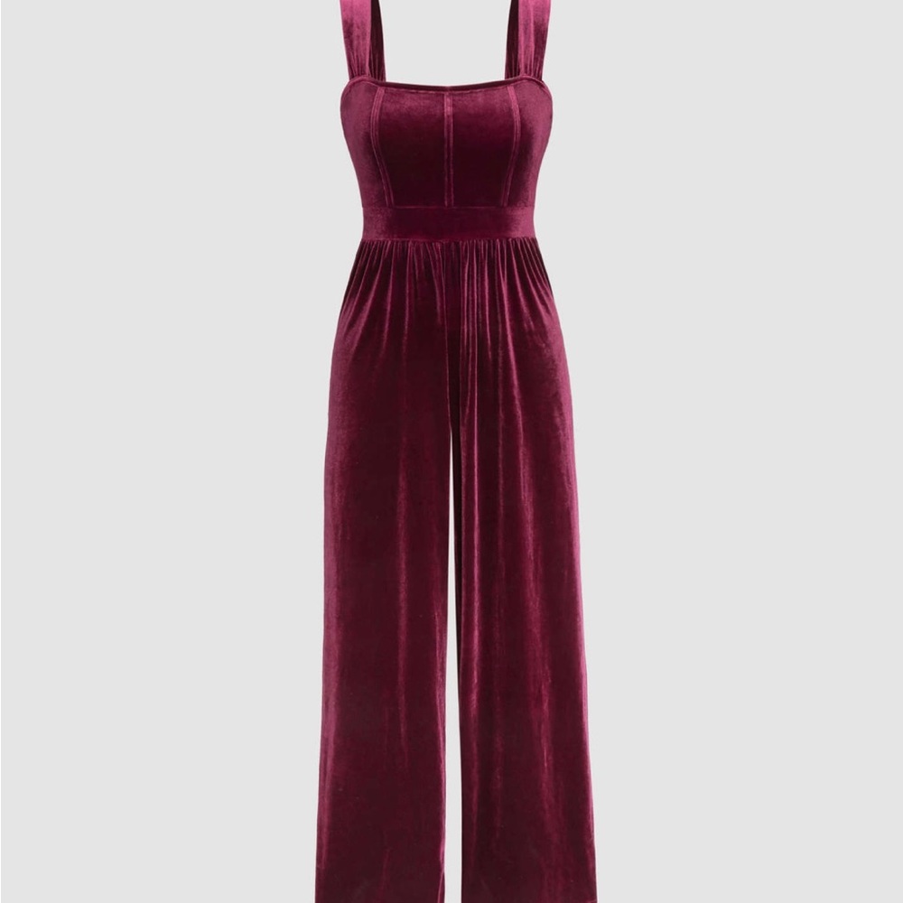 Velvet wine colored zip up wide leg jumpsuit size small